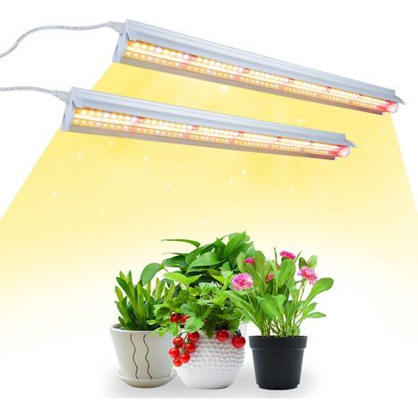Pair Pflanzenlampe T5 LED, 42cm Vollspektrum Pflanzenlicht mit Reflektor, Daisy Chain Funktion für Pflanzenanzucht, Keimung, Hydrokultur, 24W