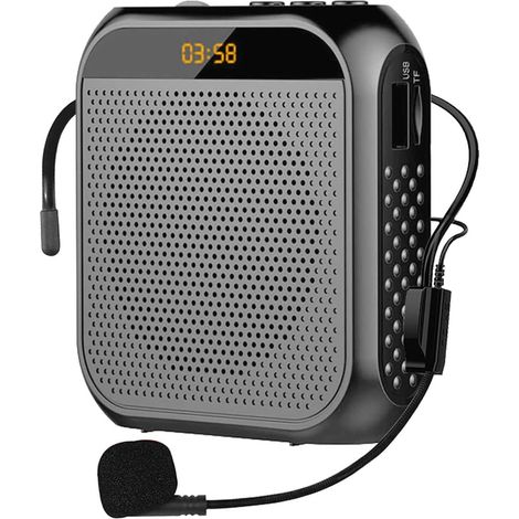Portable Amplificateur de Voix pour Enseignants, 2200mAh Rechargeable Amplificateur de Son Système PA Micro Haut Parleur pour Enseignants,Réunion,Guide Touristique,Yoga,Salle de Classe (Noir) (1/5)