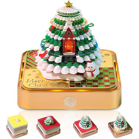 Calendario de escritorio 2026 con luz LED, calendario creativo con forma de árbol de Navidad, escultura de árbol de Navidad, calendarios de reloj (árboles de Navidad) (1/5)