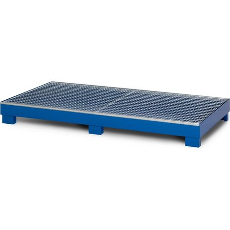 RR Industrietechnik Auffangwanne aus Stahl für 8x 200 Liter Fass mit Gitterrost RAL 5010 enzianblau