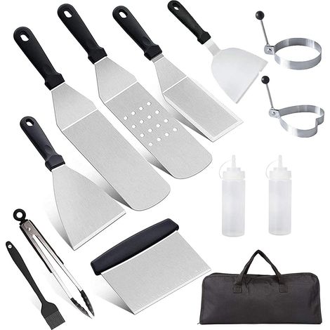 BBQ Spatulas, Stainless Steel Spatula Set, Professional Teppanyaki Grill Accessories Set (1/5)