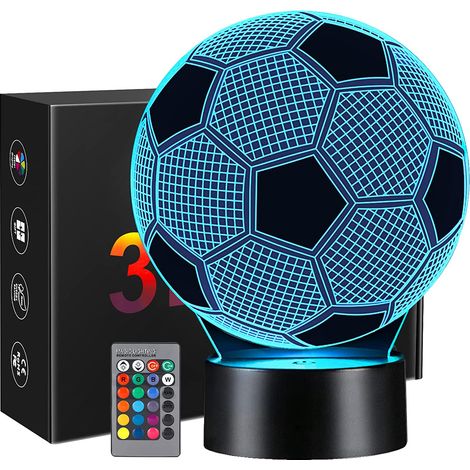 Nachtlicht Fußball Geschenk Jungen Kinder Mädchen, Fußball Nachtlicht Kind 3D Optische Lampe Illusion Zimmerdekoration 16 Farbwechsel Nol Geburtstagsgeschenk für Fußballfan. (1/5)