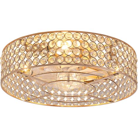 Lustre ventilateur encastré 19 pouces doré avec télécommande, contrôle via app, 6 vitesses, verre et métal (1/5)