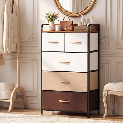 Commode en tissu 5 tiroirs avec bacs en tissu amovibles - multicolore (1/5)