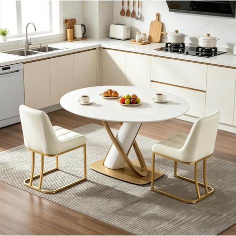 Juego de 2 sillas de comedor tapizadas, respaldo ergonómico, patas metálicas doradas, terciopelo beige (1/5)