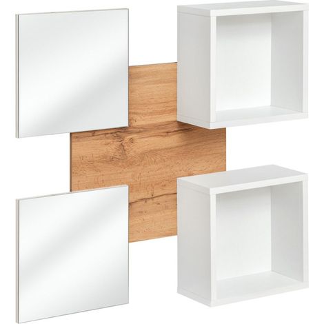 Panneau Mural, 2 Étagères & 2 Miroirs "Easy" 100cm Blanc (1/3)
