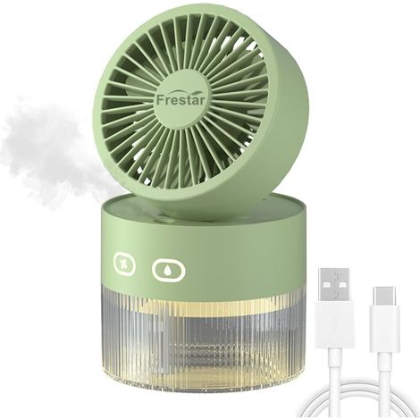 Ventilateur personnel et mini humidificateur d'air 350 ml avec veilleuse LED, chargement USB de bureau, 3 en 1, convient aux bureaux et aux petites pièces, sans pile, écologique. (1/4)