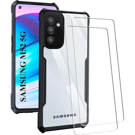 CUSTODIA PER SAMSUNG GALAXY M52 CORNICE IN PLASTICA NERA RETRO RESISTENTE + 2x VETRO (1/5)