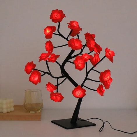 Lampe en forme d arbre rose avec 24 LED alimentation USB fil chaud lampe de chevet avec interrupteur pour jardin terrasse extérieur (1/2)