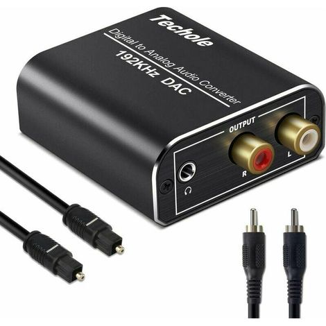 Dac Audio 192Khz, Aluminium Dac Convertisseur Audio Numérique Vers Analogique, Digital Spdif Toslink Vers Stéréo L/R Rca Jack 3,5Mm Avec Optique/Coaxial Cable Pour Tv Hd Blu-Ray Ps3 Ps4 Xbox (1/5)