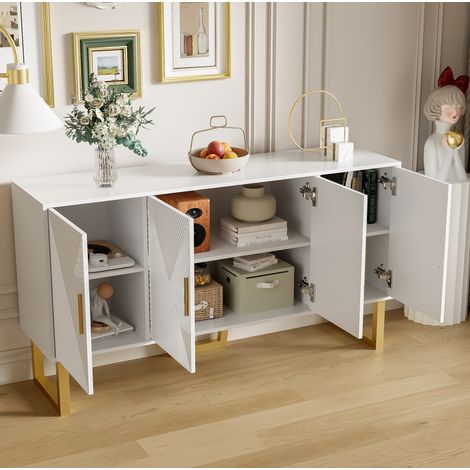 Aparador moderno blanco con puertas brillantes doradas OKMYHOME