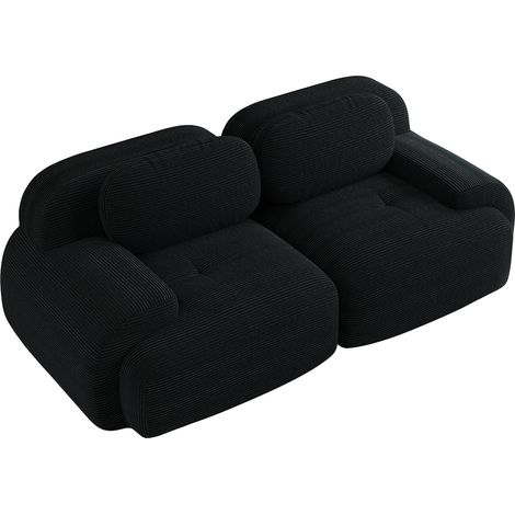 Petit Canapé 2 Places en Velours Côtelé, Modèle Sans Structure Rigide, Design Modulable avec Accoudoirs Courbes, Base Antidérapante, Rembourrage Haute Élasticité, Couleur Noire (1/5)