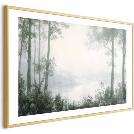 Poster – Ein Wald und ein Teich in patiniertem Grün (1/4)
