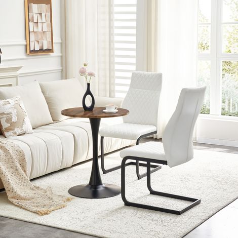 DESMIU Table de salle à manger ronde 2 personnes avec 2 chaises et structure à 1 pied, pour salon, en MDF et métal, noyer, blanc et noir, 60 cm (1/5)