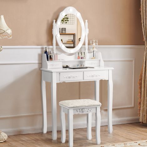 Coiffeuse cosmétique avec miroir LED et tabouret (1/5)