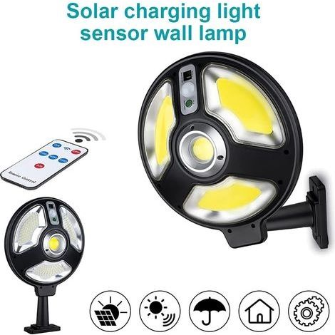 Solar-Außenleuchten, 140 COB-LEDs, 360°-Weitwinkel, wasserdicht, robust, mit Bewegungsmelder, 3 Leuchtmodi für Garten, Zaun und Tor (1/4)