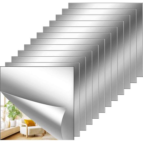 Miroir Acrylique Auto-Adhésif - 15 cm x 15 cm - Flexible Sécurisé Anticassable - Pour Salle De Bain Chambre Porte Carrelage - Lot De 12 (1/5)
