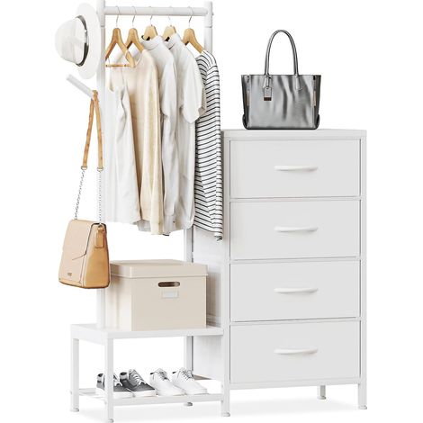 Blanc Commode Chambre Adulte, 4 Tissu Tiroirs, a Vetement (1/5)