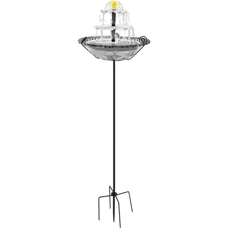 Fontaine solaire pour oiseaux avec support, bain d'oiseaux extérieur en métal (1/5)