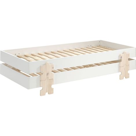 Lot de 2 sommiers empilables 90x200 cm motif puzzle blanc - STAACKY (1/4)