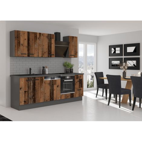 Küche OLD STYLE Basic 240 cm Old Wood Optik Küchenzeile Küchenblock Einbauküche (1/5)