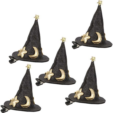 5 Mini-Haarnadeln mit Hexenhut, niedliche Haarspangen, Haarschmuck für Kinder zu Halloween, Neujahr, Weihnachten und anderen Feiertagen (1/5)