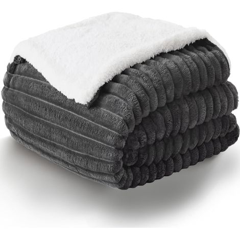 Sherpa-Fleecedecke 150×200 cm, anthrazitgrau, wendbar, dick, weich, für Doppelbett oder Sofa