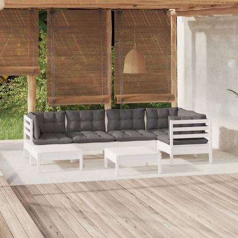 7-tlg. Garten-Lounge-Set mit Kissen Weiß Kiefer Massivholz (1/5)