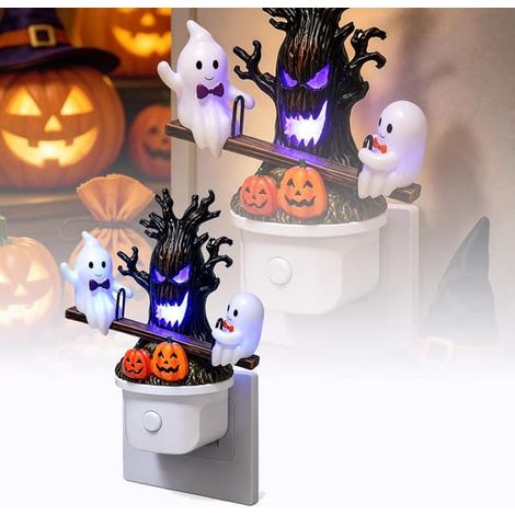 Veilleuse LED fantôme animée à bascule, lampe 3D à brancher avec design d'arbre fantomatique et de citrouille, décoration d'Halloween mignonne, idéale pour les décorations d'intérieur (1/5)