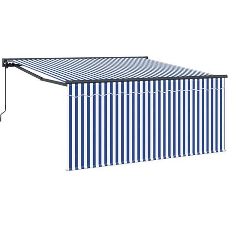 Store banne rétractable, bleu et blanc, 300 x 250 cm (1/5)