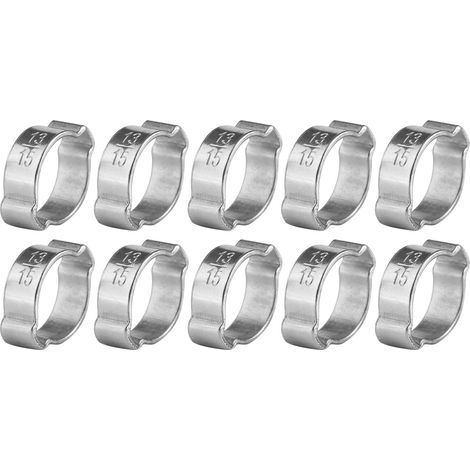 10pcs Zinc Plated Iron Galvanized Two Ear Hose Clamp 5‑23mm for Fule Petrol Pipe Tube (13‑15MM)