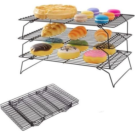Grille Refroidissement Pliable 3 étages Anti-adhésif en Acier Carbonne pour Gâteaux Pain Biscuits 40257,5cm/étage (1/4)