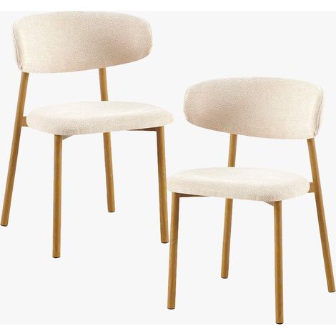 COCO Lot de 2 chaises en tissu beige piètement en métal couleur bois (1/5)