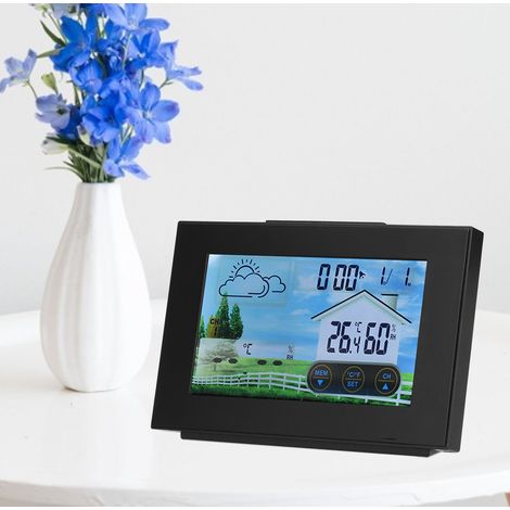 Reloj meteorológico con pantalla táctil a color – Termómetro/higrómetro para interiores y exteriores con retroiluminación y pronóstico del tiempo – Carcasa de ABS, 15 x 9,5 x 4 cm – Sensor exterior in (1/5)