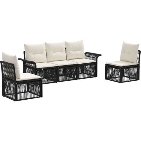 Gartensofa-set 5 pcs Schwarz Poly-Rattan vidaXL