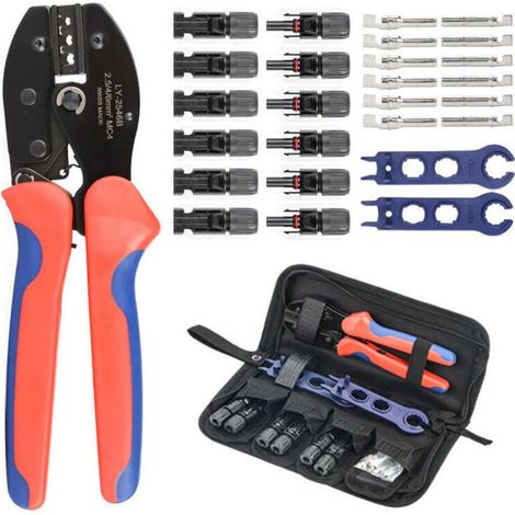 Set di attrezzi per crimpatura di connettori fotovoltaici - 28 pezzi - Connettore MC4 - Manuale - Acciaio robusto e durevole - Lunghezza 220 mm (1/4)