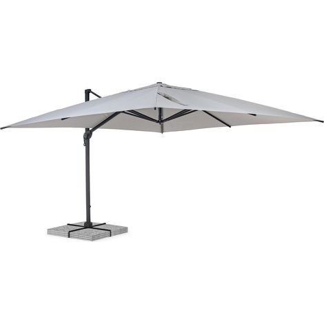 Sonnenschirm 4 x 4 mt Grau und Anthrazit aus Aluminium mit verstellbarer Seitenstange für Garten und Balkon -Ines (1/4)
