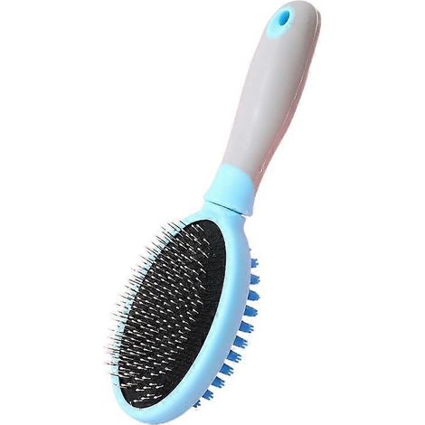 2-in-1 Katzenmassagebürste, ideal zur Fellpflege und zum Entfernen loser Haare – Metallkamm – Blau