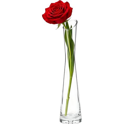 Vase en verre soufflé fait à la main de 25 cm - Vase à fleurs en verre transparent à tige unique - Centre de table décoratif pour mariage, réception, table à manger, décoration de maison et de bureau (1/5)