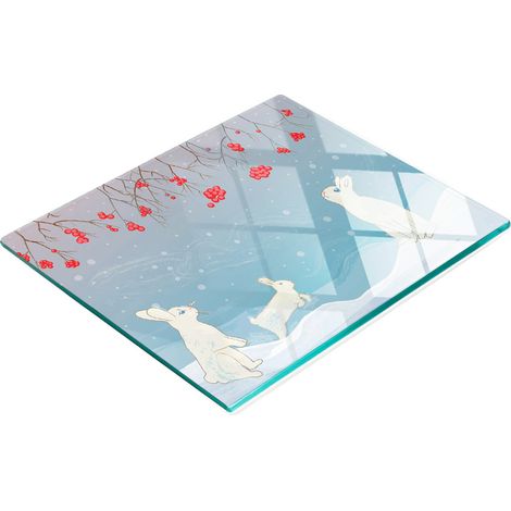 Tablero de vidrio decorativo multifuncional para cocina con dise帽o de conejos navide帽os, 60x52 cm.