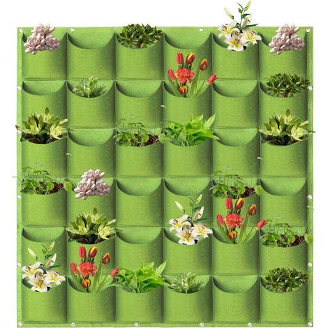 Sac à plantes suspendu, 36 compartiments — Planteur mural suspendu/vertical, sac à plantes monté au mur, bac à fleurs pour verdissement vertical (intérieur & extérieur), sac à plantes et rangement (1, (1/5)