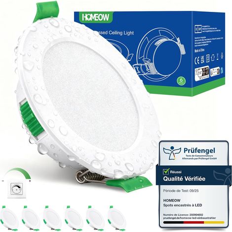 Lot de 6 Spot LED Encastrable Dimmable 5W, Spot LED Encastrable 68mm - 80mm Découpe, Blanc Chaud 2700K Blanc Neutre 4000K Blanc Froid 6000K Réglable Spot Salle de Bain IP44 pour Salon Cuisine