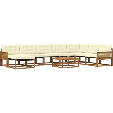 Outdoor Sofa Set 9 pcs Natural and Cream Solid Acacia Wood vidaXL (1/5)