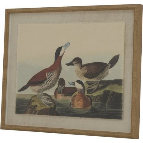 Flora & Fauna Collection Ducks on Linen in Beaded Frame - Glass - L2 x W40 x H50 cm - Brown