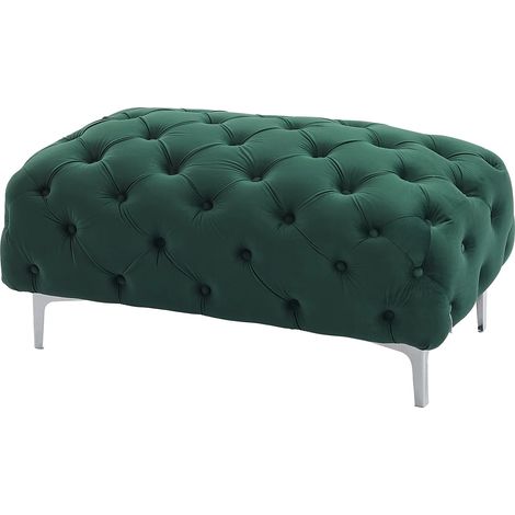 Pouf chesterfield en velours vert EDWINA (1/5)