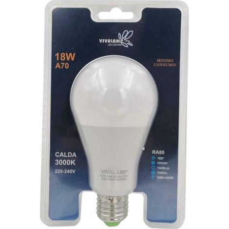 Lampadina led e27 a70 18w passo grosso a vite kit 5pz 3000k