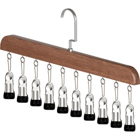 1 PCS Organisateur de Chapeaux, Organiseur de Leggings pour Placard, 10 Pinces, Cintre en Bois à Rotation 360° pour Chaussettes, Masques Faciaux, Serviettes, Gants (Vintage) (1/3)