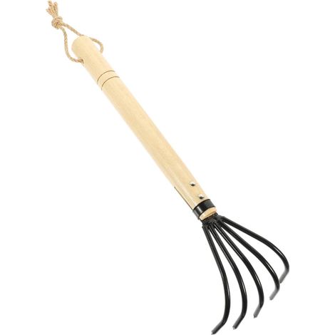 Handrechen mit Holzgriff 5 Zinken Gartenrechen zum Lockern