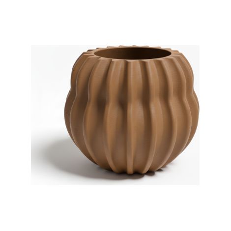 Vaso da fiori moderno a forma di barile, di colore marrone.