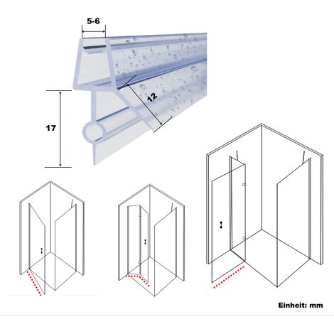 WITEN&NOCK Duschdichtung gerade Wasserabweisprofil unten mit runder Streiflippen für 5/6 mm Glasstärke Länge 60 cm (1/5)